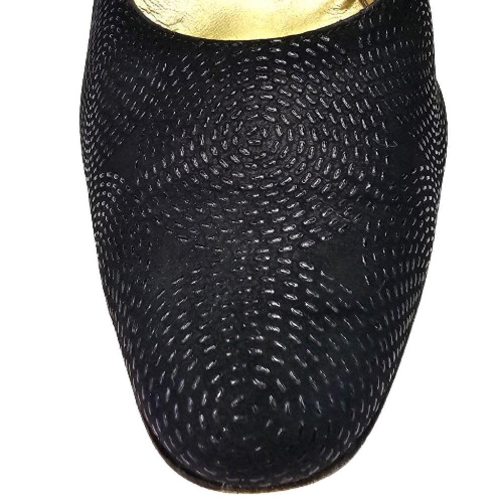 Bruno Magli Black Suede Embossed Vintage Mid Alomond Toe Pump Heel Shoes Sz 6.5 - Picture 6 of 13